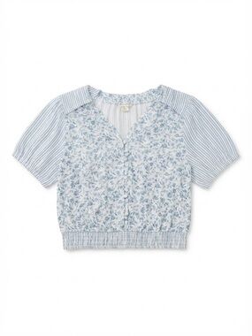 American Eagle Outfitters Light Blue Floral Button-Up Top